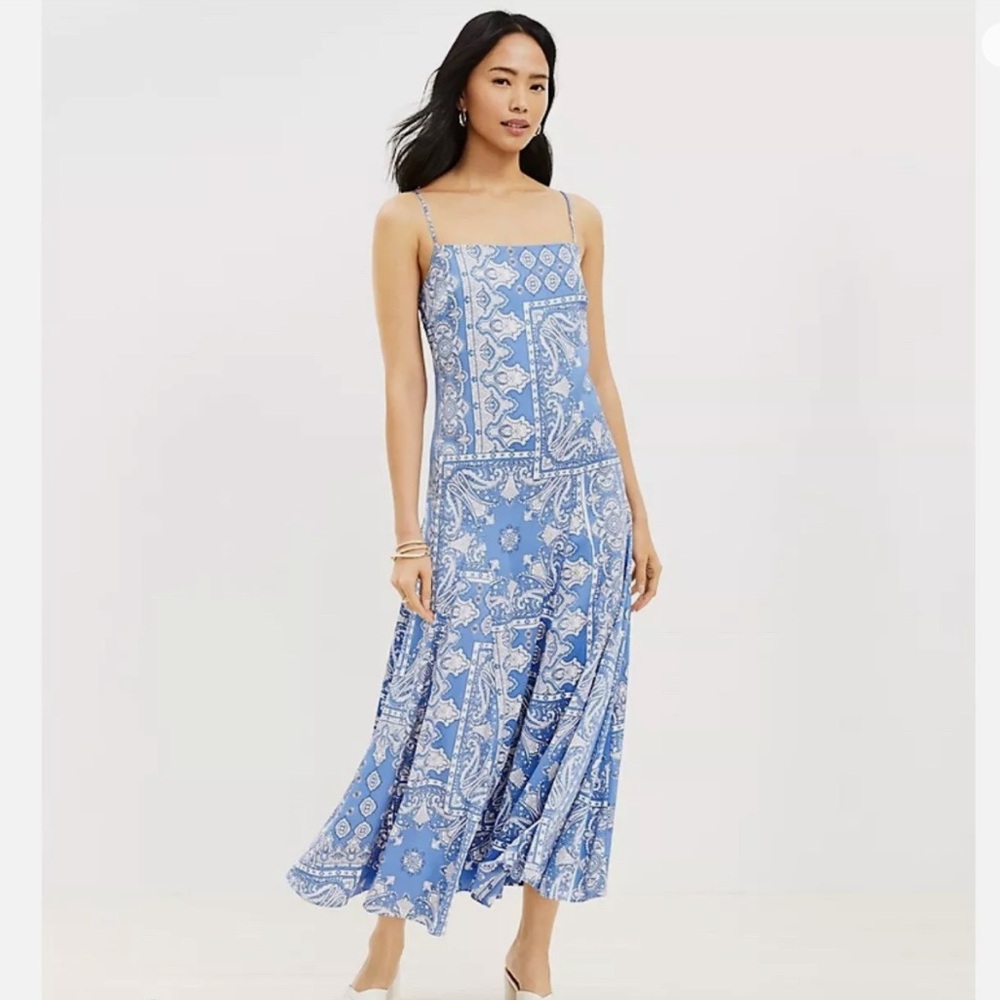 Loft Bandana Print Satin Slip Maxi dress